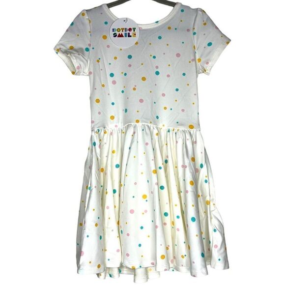 NEW Dot Dot Smile White Multicolor Spots Cap Sleeve Dress 2T - Picture 7 of 8